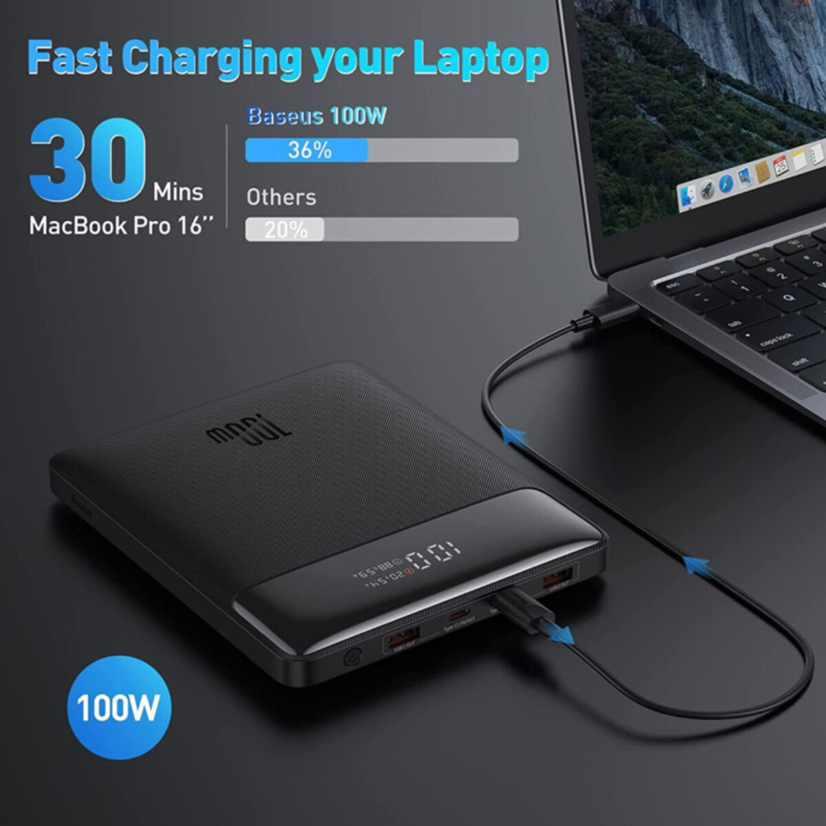 پاوربانک بیسوس مدل Blade HD Edition 100W  ظرفیت 20000 میلی آمپر ساعت