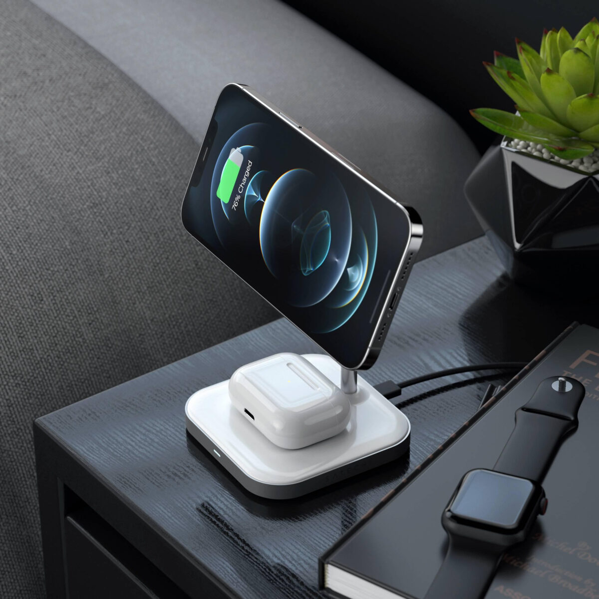 پایه نگهدارنده و شارژر بی سیم ساتچی مدل 2IN1 MAGNETIC